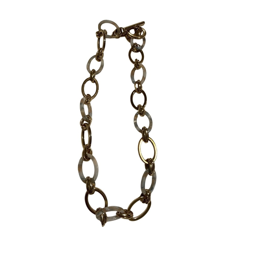 Ann Taylor Factory Gold Tone Marbled Resin Chunky Link Toggle Necklace
